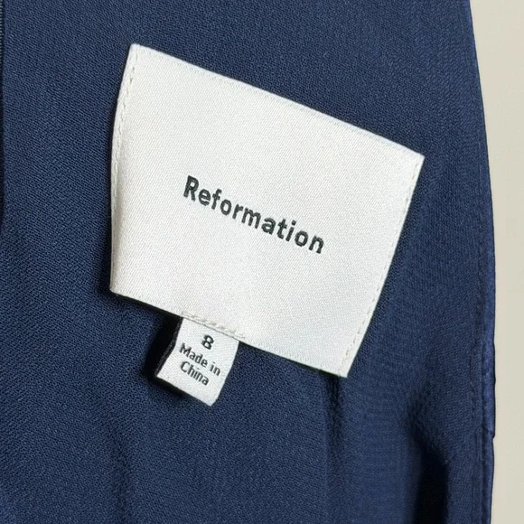 Reformation Katelyn Silk Dress in Navy - Picture 6 of 10